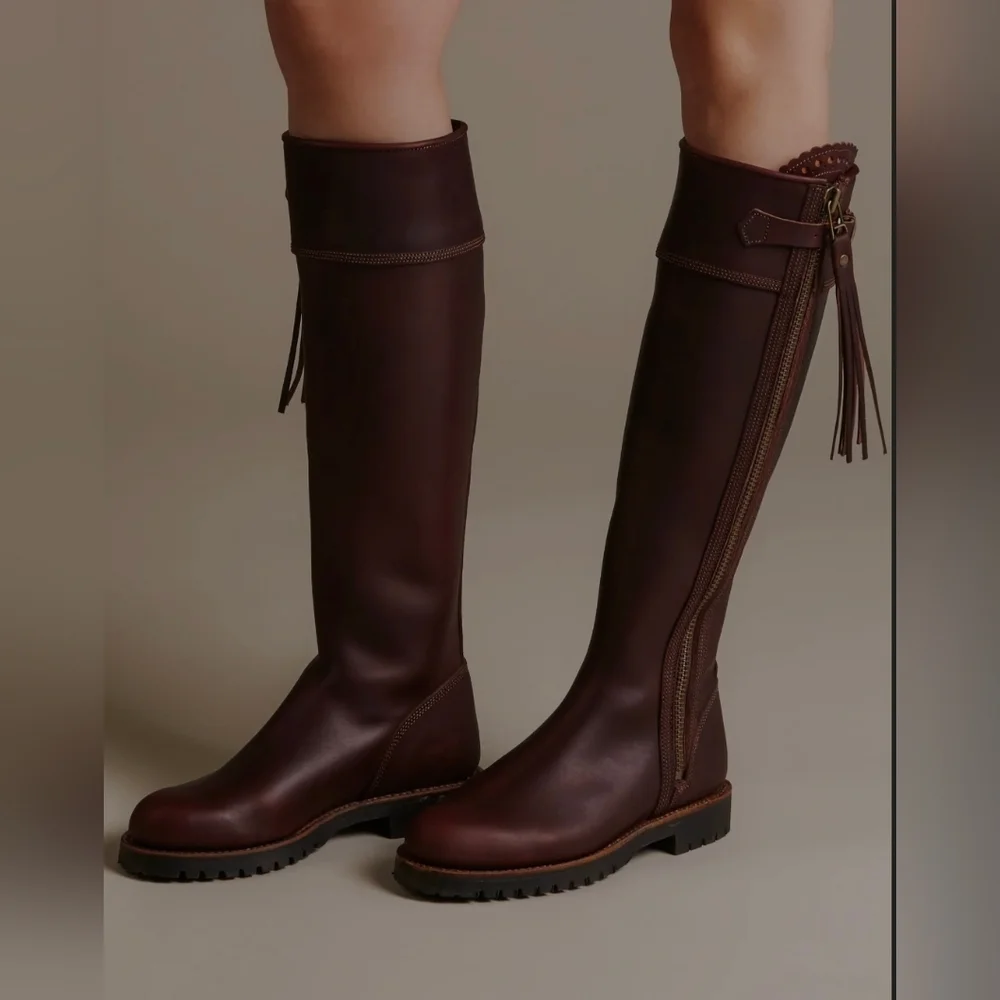 Penelope Chilvers Tall Tassel Boots Knee High Conker Brown Leather 7/38
